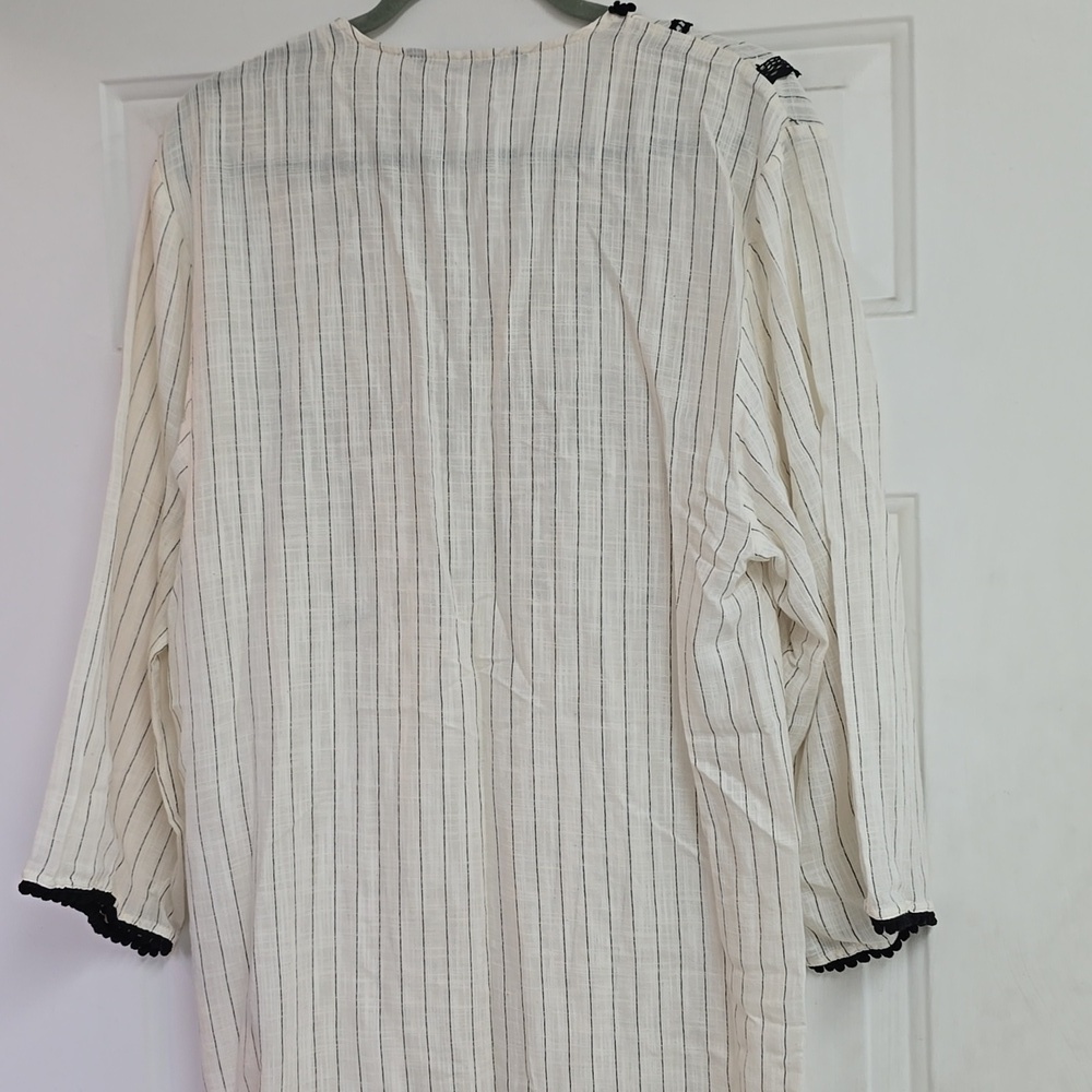 ZARA WOMAN NWT STRIPED RUSTIC KAFTAN MIDI DRESS ECRU / BLACK | 1165/156 XS-S - Picture 9 of 15